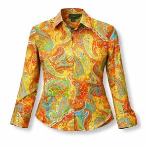 Vtg Lauren Ralph Lauren‎ Petite PS Paisley Button Up Multicolor Fall Boho Retro